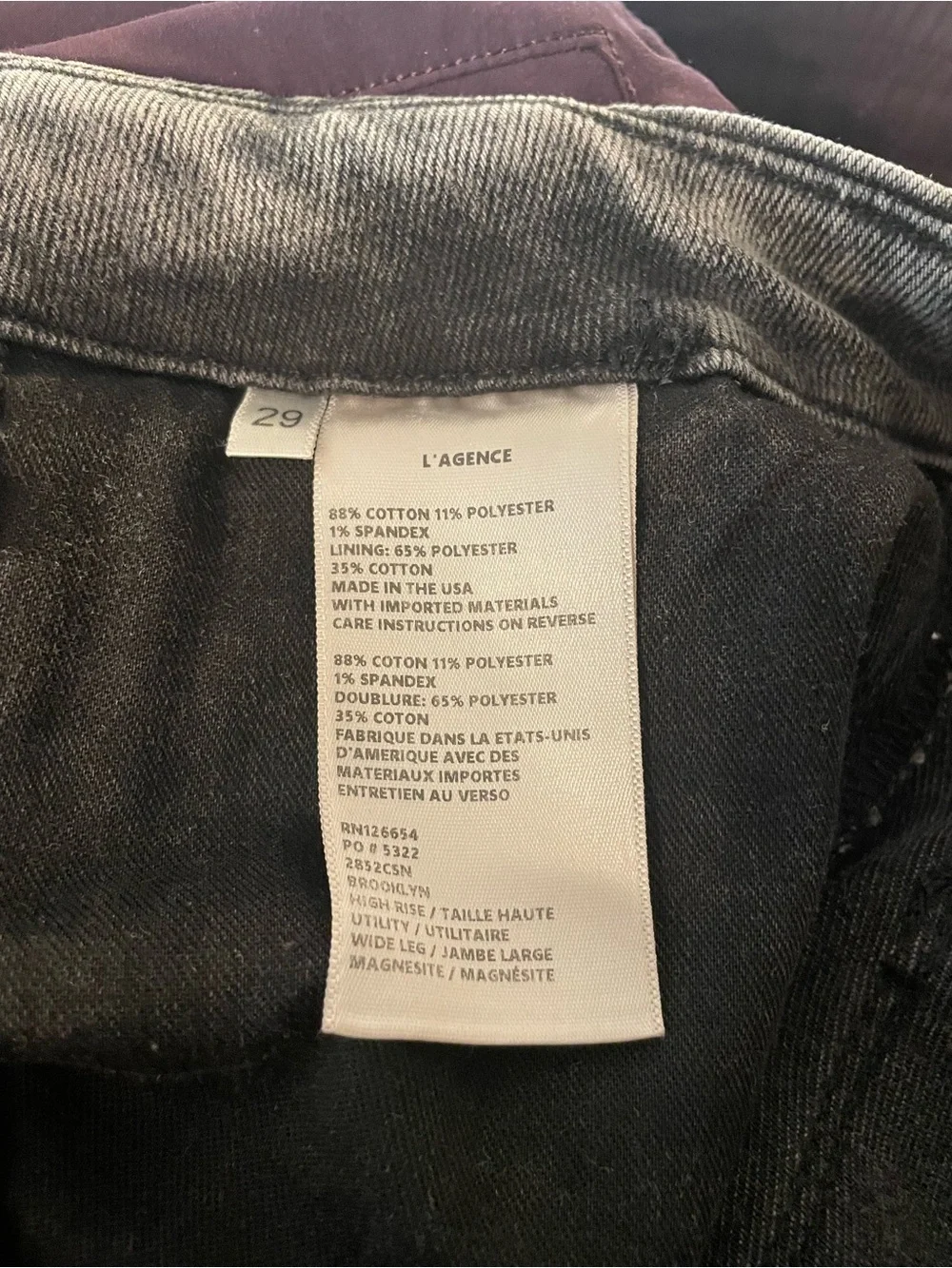 L'AGENCE Brooklyn High Rise Utility Wide Leg Jeans Size 29